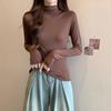 Half-turtle collar German velvet long-sleeved T-shirt for women in autumn and winter, slim fit inner wear, mid-collar simple versatile shirt top
