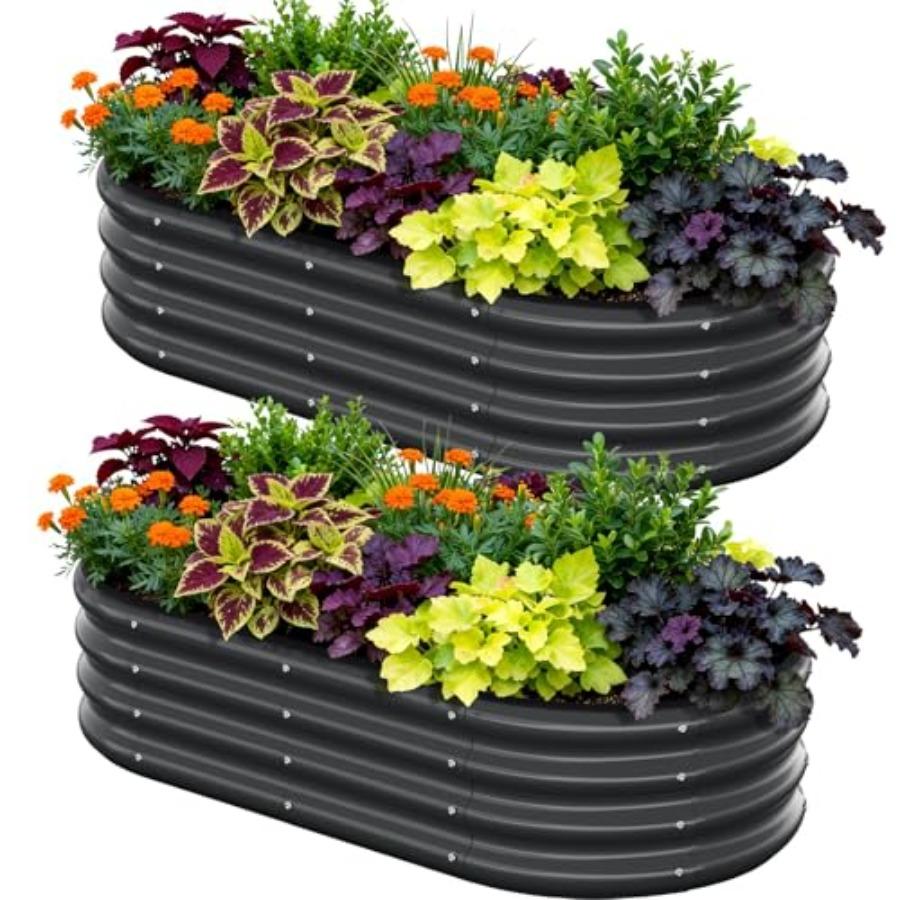 4X2X1 FT Oval Raised Garden Bed Metal Planter Box for Outdoor Gardening Easy Assembly Raised Bed for Vegetables Fruits Flowers