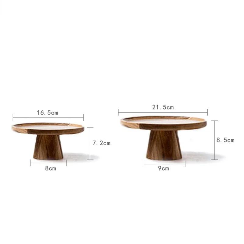 Household Circular Solid Wood Trays Sushi High Foot Cake Plates Fruits Snacks Kitchen Tools with Trays Living Room Display Plate
