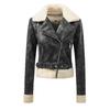 European size women's leather jacket women's slim jacket fur collar autumn and winter coat women's locomotive clothing large size stand-up collar leat