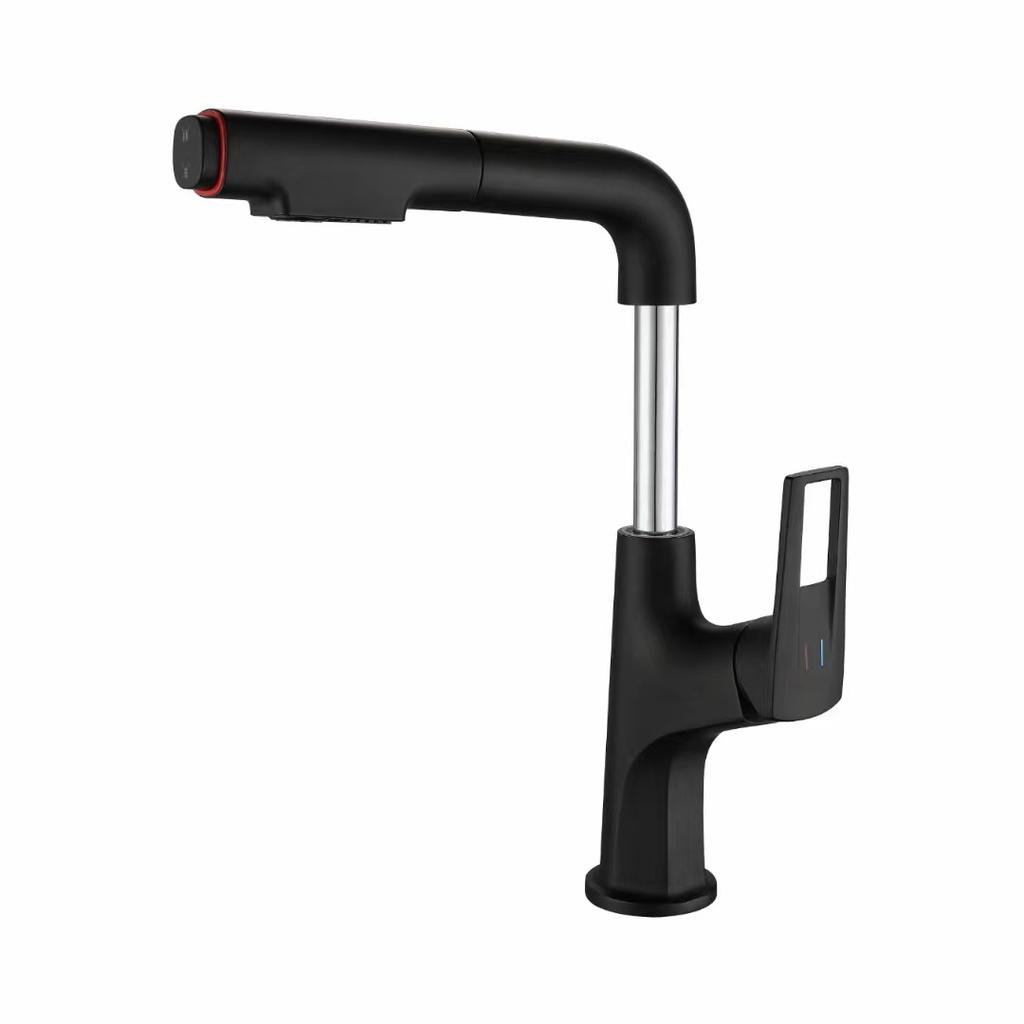 Brushed Gold Pull-out Bathroom Basin Faucet Brass Single Hole Single Handle Hot And Cold Mixed Sink Tap Gun Gray/White/Black