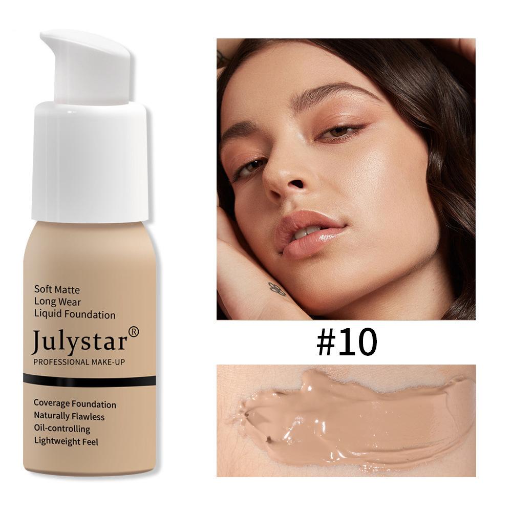 Julystar Soft Matte Long Wear Liquid Foundation Oil Control Waterproof Natural Flawless Full Coverage Face Makeup Cosmetics