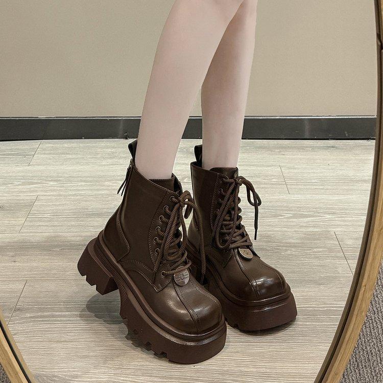 European thick-soled Martin boots for women's 2025 autumn and winter new breathable fashion big head lace-up fashion boots British style short boots