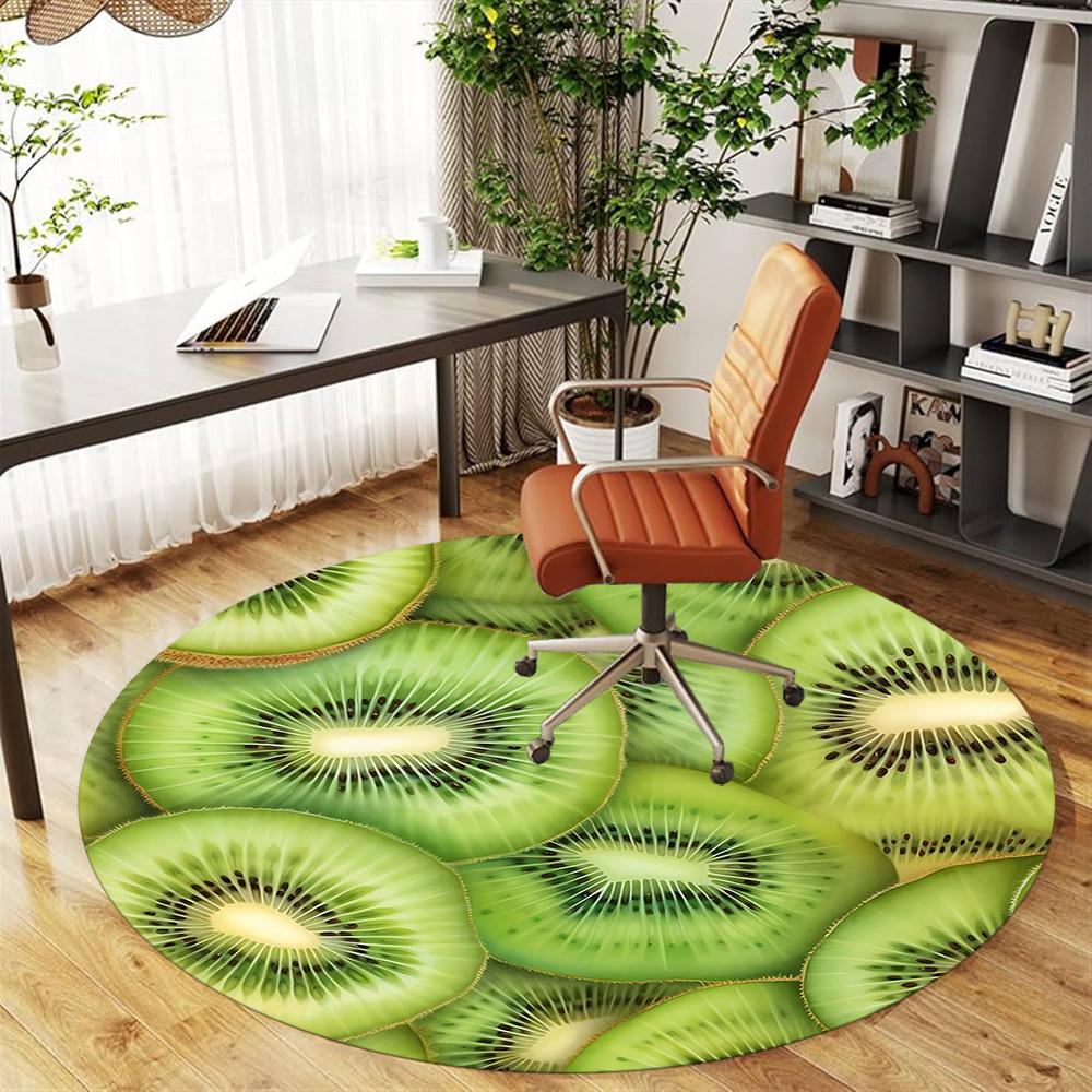 1pc Kiwi Fruit Slices Round Chair Mat Area Rug - Non-Slip, Floor Mat for Office, Bedroom, and Indoor Decor C1125869