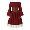 Womens Medieval Renaissance Dress Off Shoulder Gothic Style Corset Waist Vintage Long Sleeve Flared Skirt Costume for Halloween or Themed Events