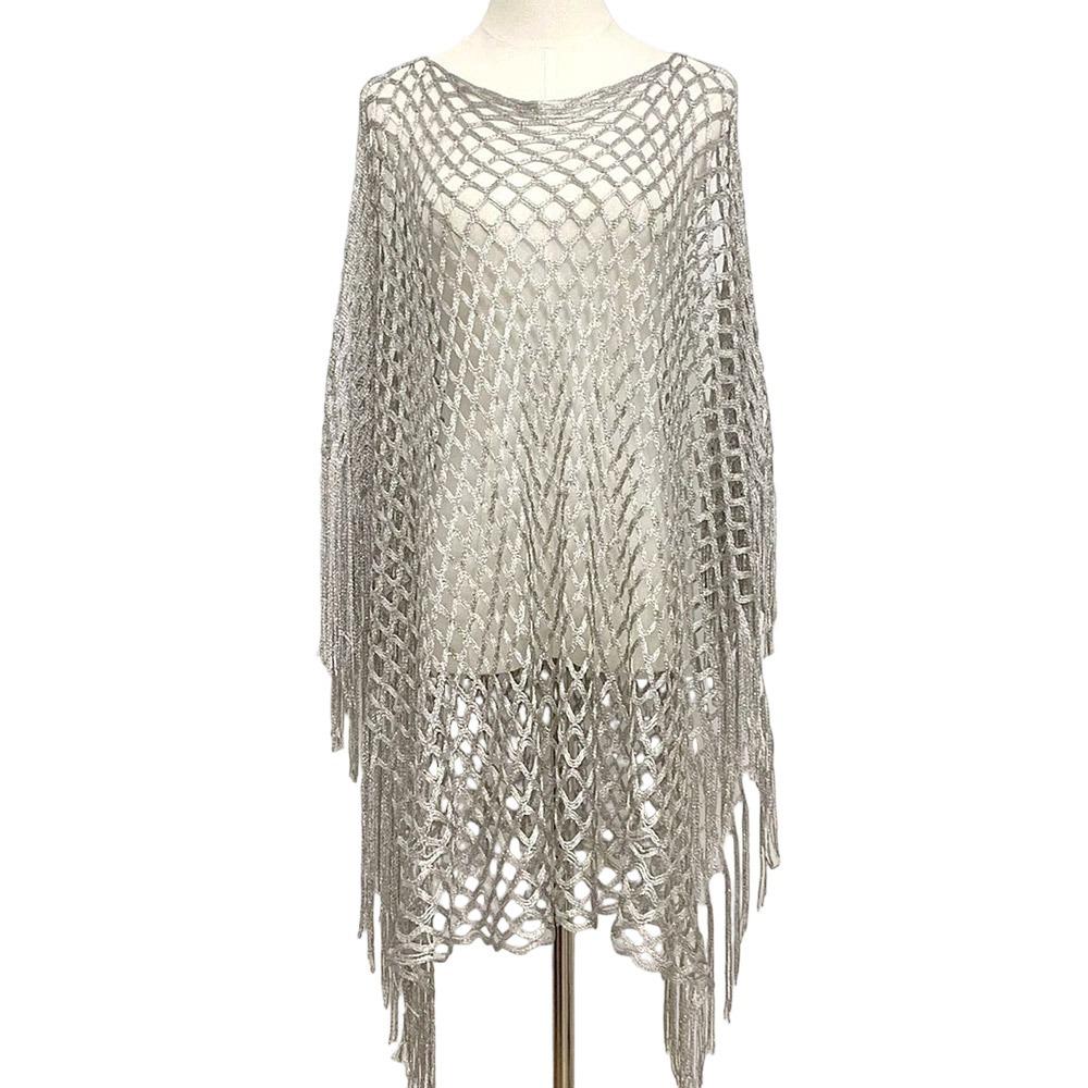 Knitted Shawl Jacket Gold Silver Wire Mesh Poncho Simple Design Cover Up  Vacation