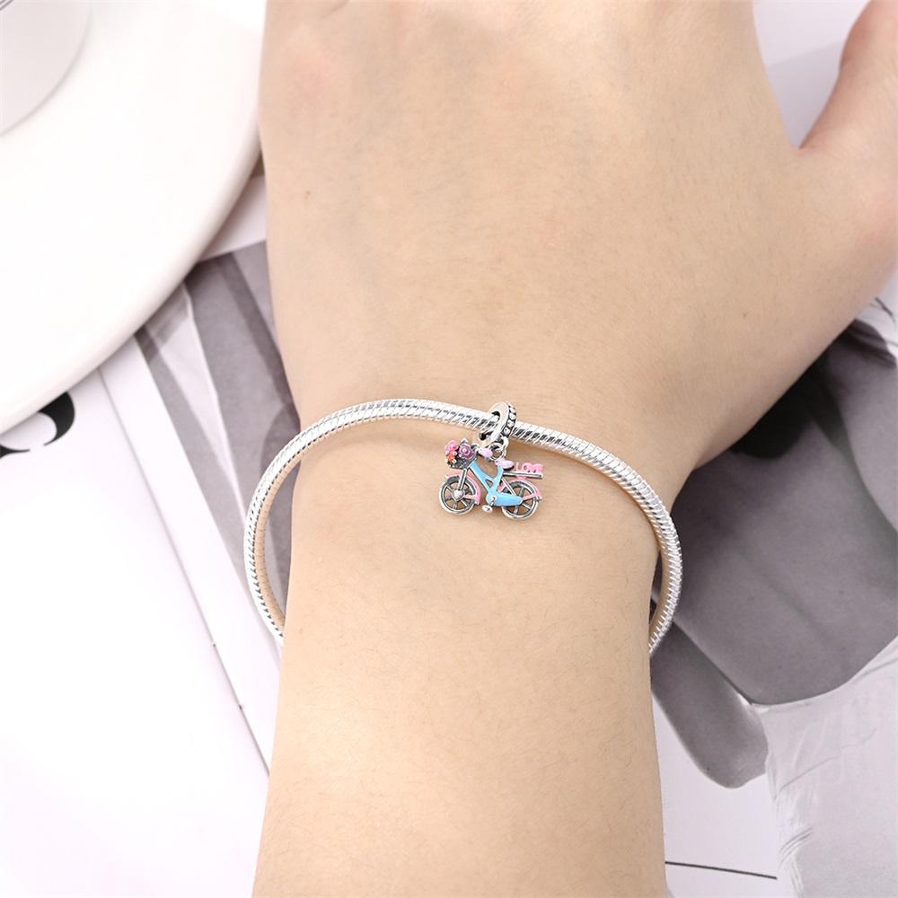 Authentic Original Copper Metal Charm Bead Components Luxury Pink Romantic Bicycle Pendant Bead Component Bead Components Compatible With Bracelet