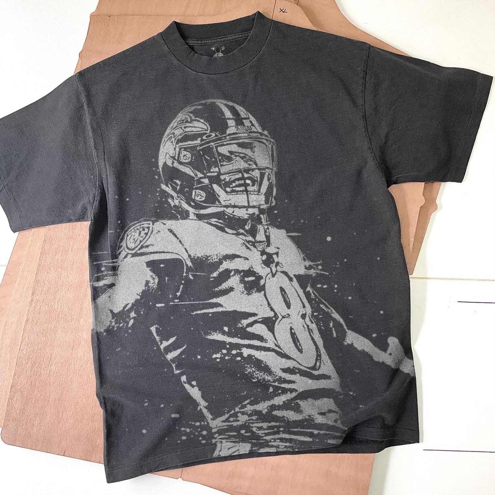 Lamar Jackson Shirt: Handmade Bleached T-Shirt Faded Black Cotton Tee S
