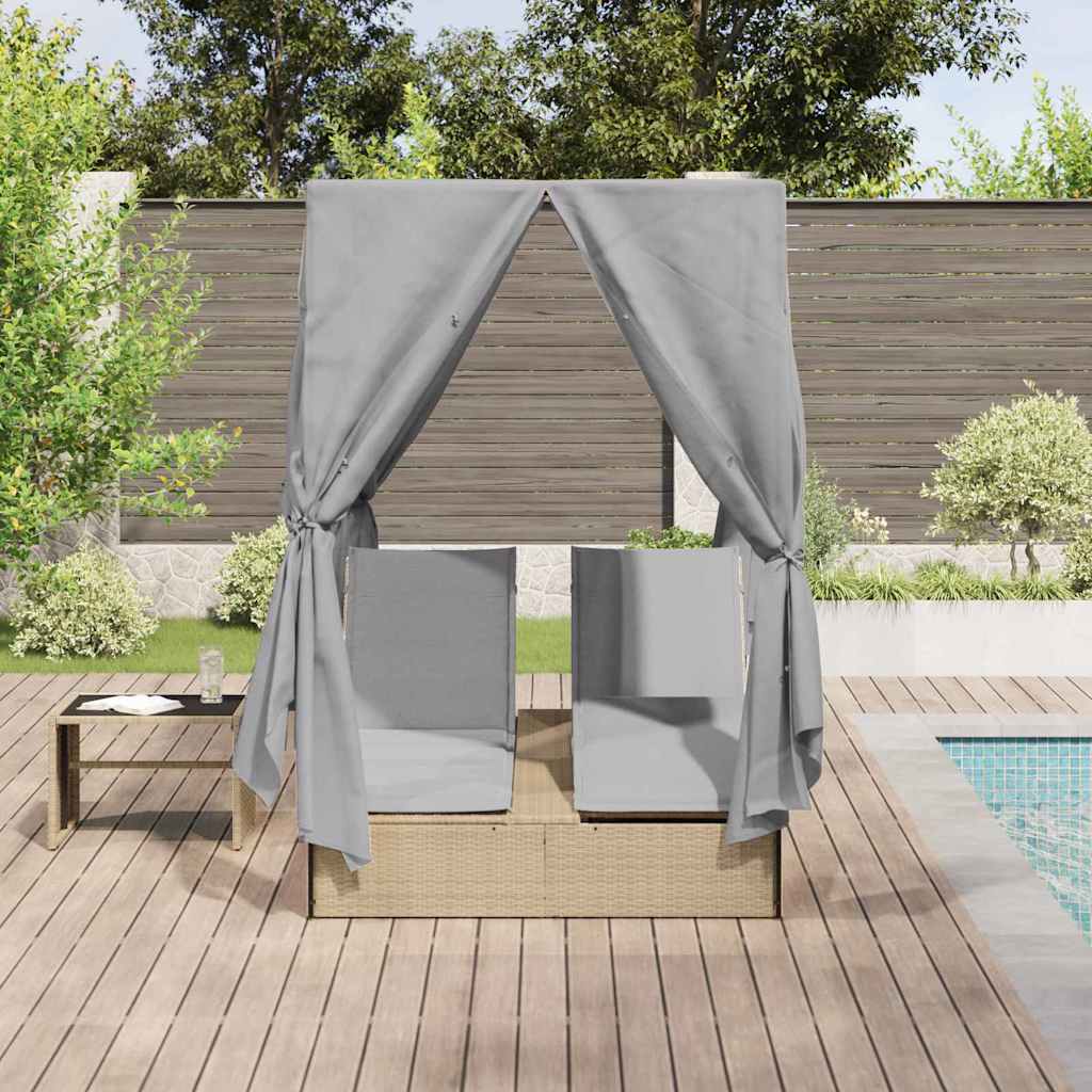 Double Sun Lounger Grey 205 X 129 X 200 Cm Poly Rattan