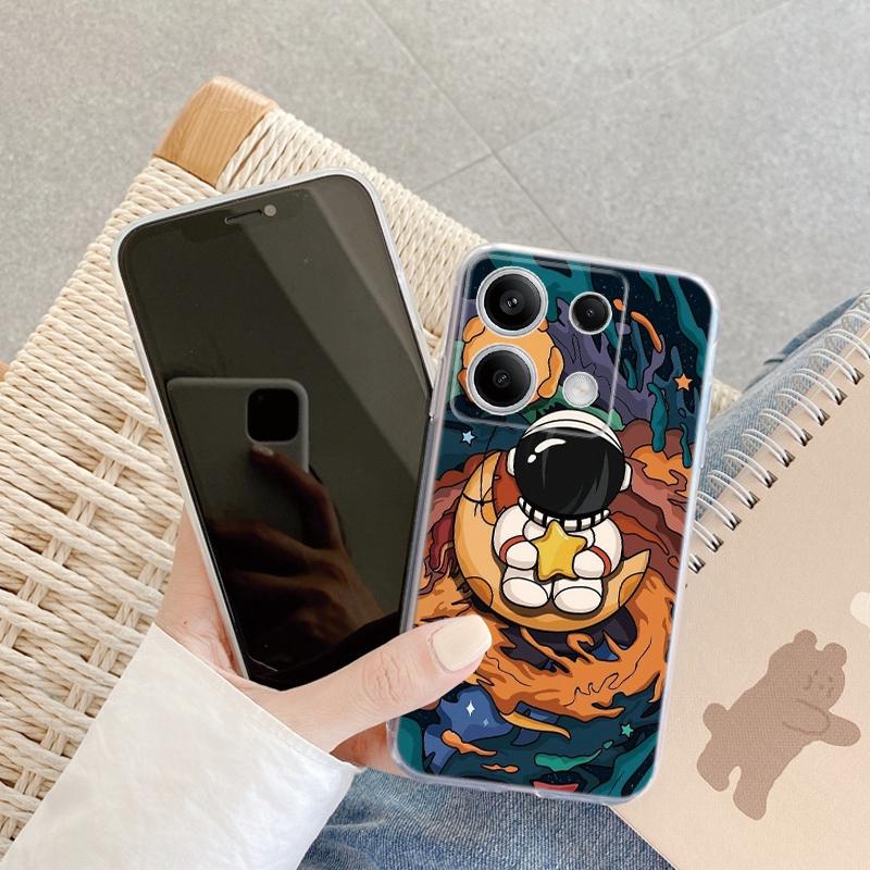 Cute Astronaut Case For iPhone Samsung A55 A35 M34 S24 Xiaomi Redmi 13 Pro 14C Huawei Honor Shockproof Phone Bumper TPU Anti-Scratch Clear Back Cover