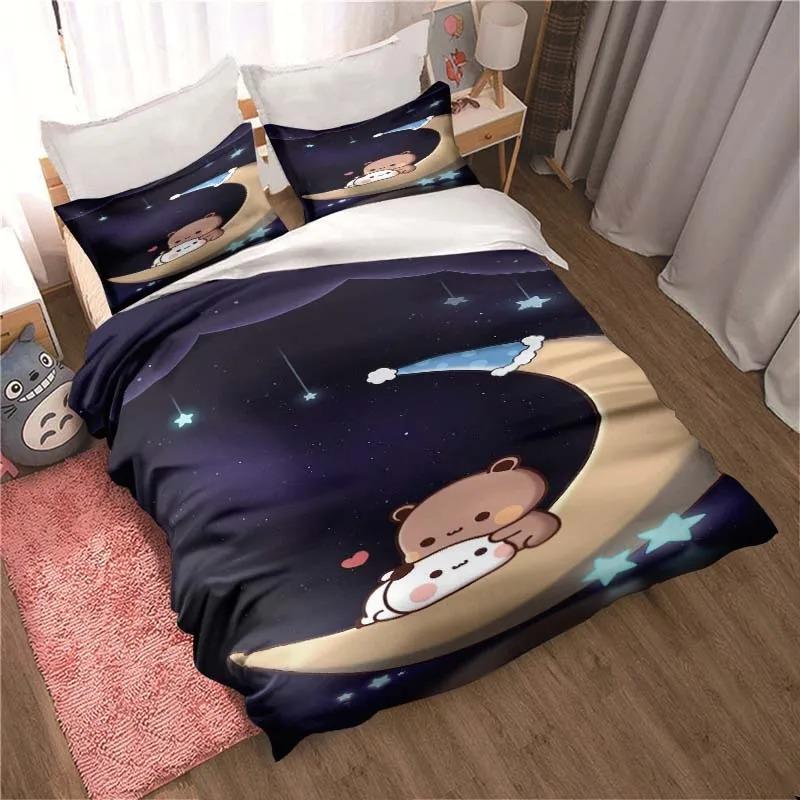 Bubu Dudu Bettwäsche-Set mit Cartoon-Motiv, süßer Bär, Kawaii, Weihnachtsgeschenk, Doppel-Kingsize-Bettbezug und Kissenbezug, Kinder-Bettbezug-Set