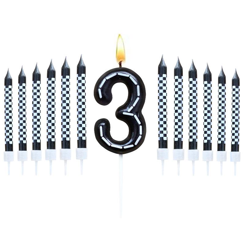 6Pcs 1 To 9 Number Candle For Racers Black and White Checkered Candle Anniversary Truck Candle Cake Topper Festival Candles Cake