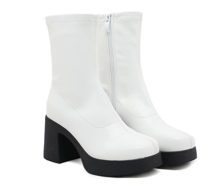 

Женские ботинки однотонные легкие новые круглый носок танкетка дышащие средней высоты эластичная боковая молния женские ботинки 40 белый