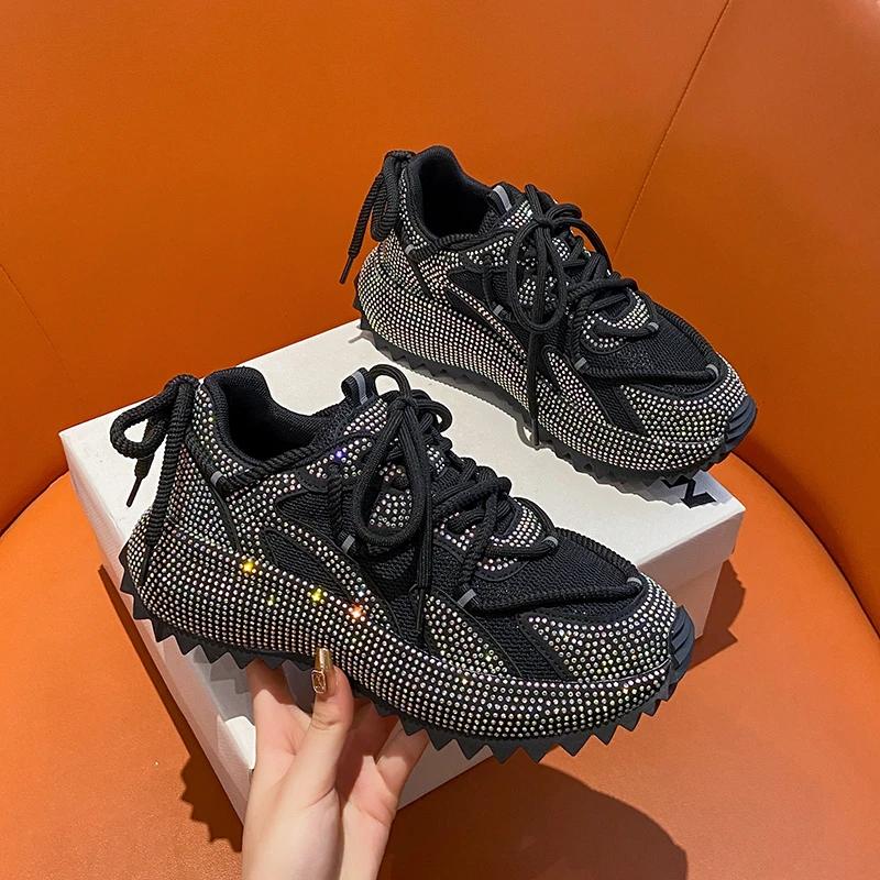 Full Diamond Running Shoes Thick Soled Spring Breathable Sports Water Diamond Casual Versatile Women'S Shoes Sports Shoes