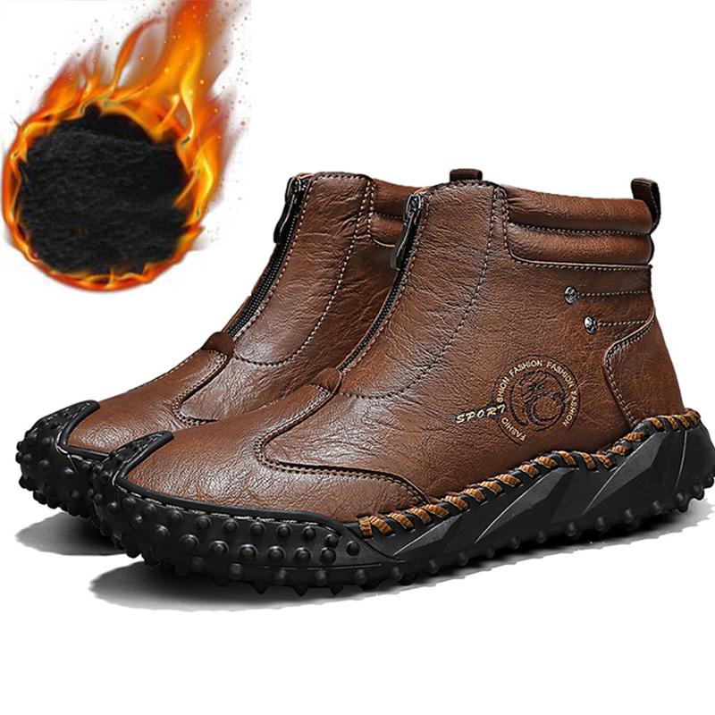 

Осенне-зимняя обувь из натуральной кожи для мужчин, водонепроницаемые уличные мужские ботинки, удобные мужские ботинки для пеших прогулок 46 темно-коричневого