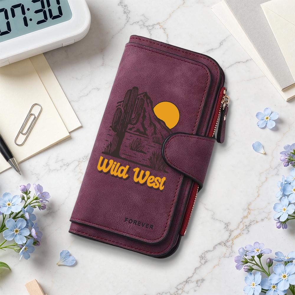 Wild West Print Long Wallet Fashion Portable Card Holder Casual Ladies Purse