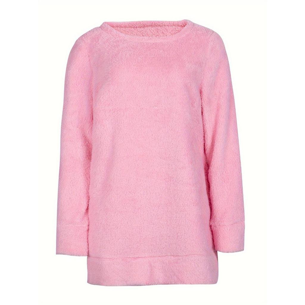Damen Samt Schlafkleid - Bequemer Winter Hausmantel mit Tasche, Rundhalsausschnitt Einfarbig Maschinenwaschbar Freizeitkleidung, Weich Gestrickt Indoor
