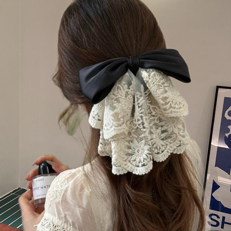 Elegant Retro Satin Bow Hair Clip for Women - Perfect for Low Ponytails and Head Ornaments