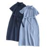 2025 summer new cotton and linen lapel short-sleeved dress loose a-shaped long strap solid color shirt skirt, women