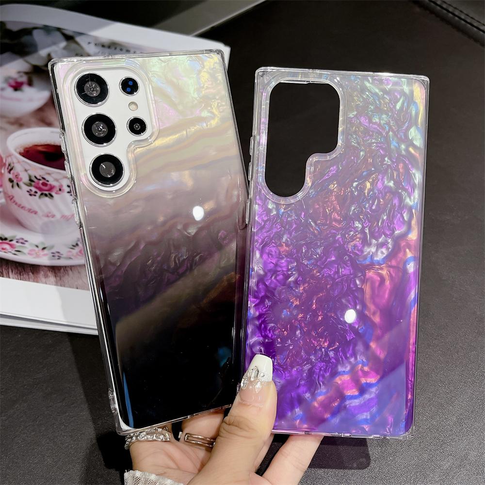 Gradient Colorful Shell Aurora Phone Case for Samsung Galaxy S24 Ultra S23 FE S22 Plus Luxury Laser Gloosy Shockproof Back Cover
