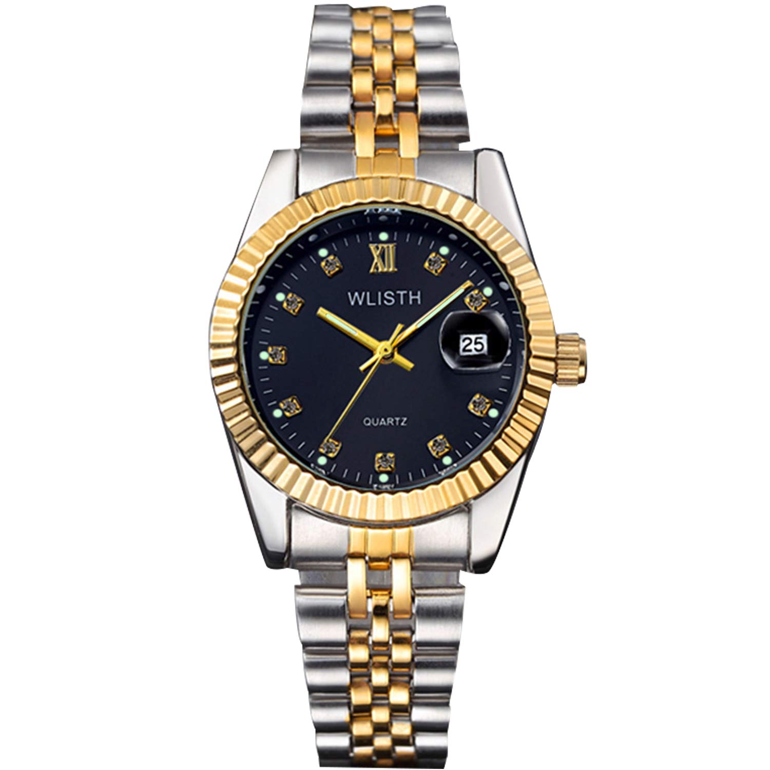 

RORIOS Stylish Quartz Movement with Luminous Luxury Cute Analog Steel Black Couple s Watch, Rhinestones, Design, Sparkle, Display, High-Precision