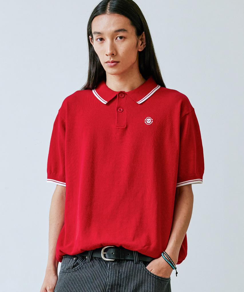 KND Skull Embroidered Collar Knit Red