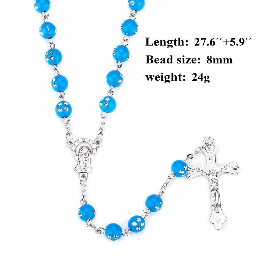 Religion Christian Rosary Necklace For Women Virgin Mary Jesus Cross Pendant 8MM Crystal Beads Long Chain Fashion Prayer Jewelry