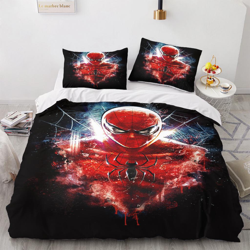 Marvel Spider-Man Duvet Cover Queen Size Bedding Set  Polyester 3-Piece Set 1 Quilt Cover Home Decor