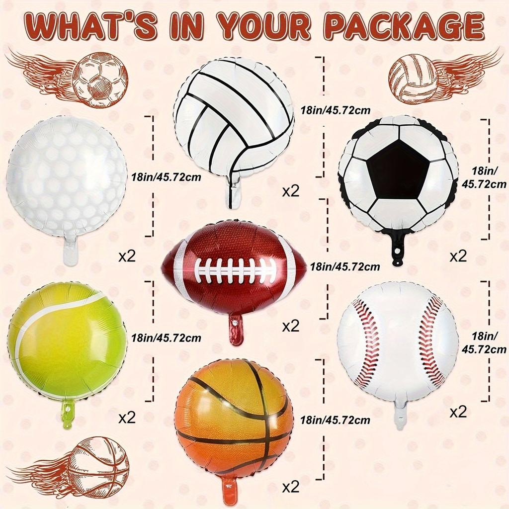 14pcs Set of Sports Aluminum Foil Balloons 18-inch Baseball Basketball Football Volleyball Tennis Golf Theme Party Decorations