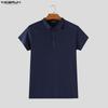 INCERUN T-shirt e Top da Uomo con Scollo a Revers, Manica Corta, Rete Trasparente, Patchwork