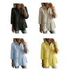 Women Shirt Lapel 3/4 Sleeves Buttons Placket Shirt Tops Webbing Edges Ruffle Hem Commuting Style Tops