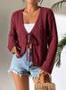 European and American Cable Knit Cardigan for Women, Early Autumn Thin V-Neck Tied Bow Long Sleeve Short Sweater Jacket