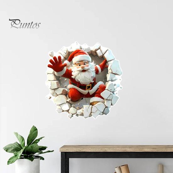 Self Adhesive Christmas Stickers for Door 3D Santa Wall Sticker, Decal, Realistic Breaking Through The Decals Home Decor Effect, Self-Adhesive Festive