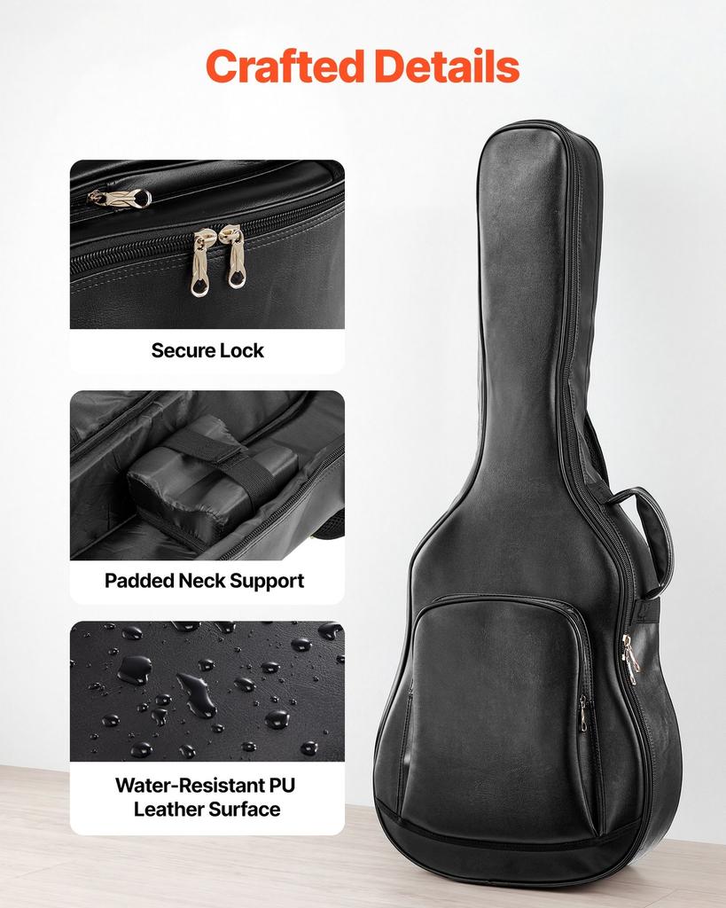 Acoustic Guitar Hard Case, 1195 MM, Hard-Shell Protective Travel Carrying Case with Accessory Compartment, Foam Padding, Portable Handle, Shoulder