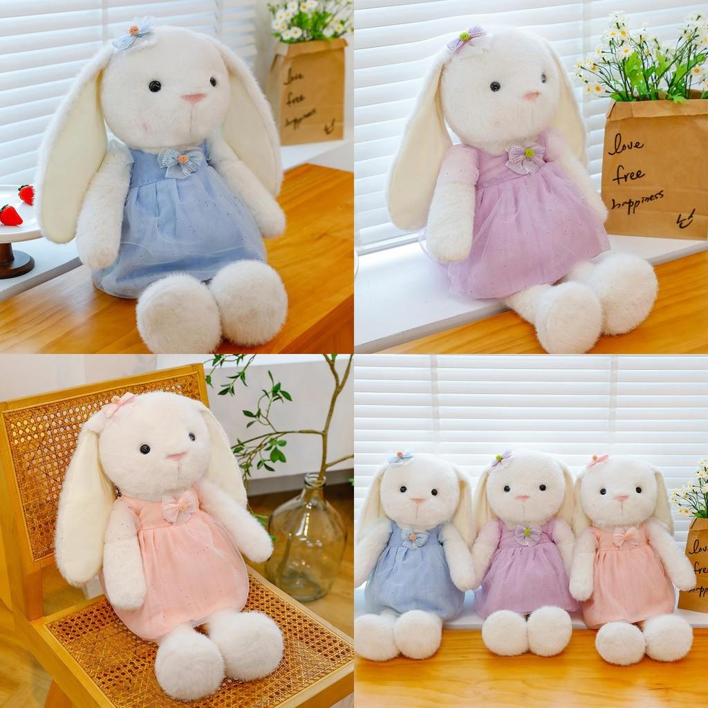 Plush Bunny Doll With Long Ears And Dress And Bow Designfor Kids Gift And Decoration
