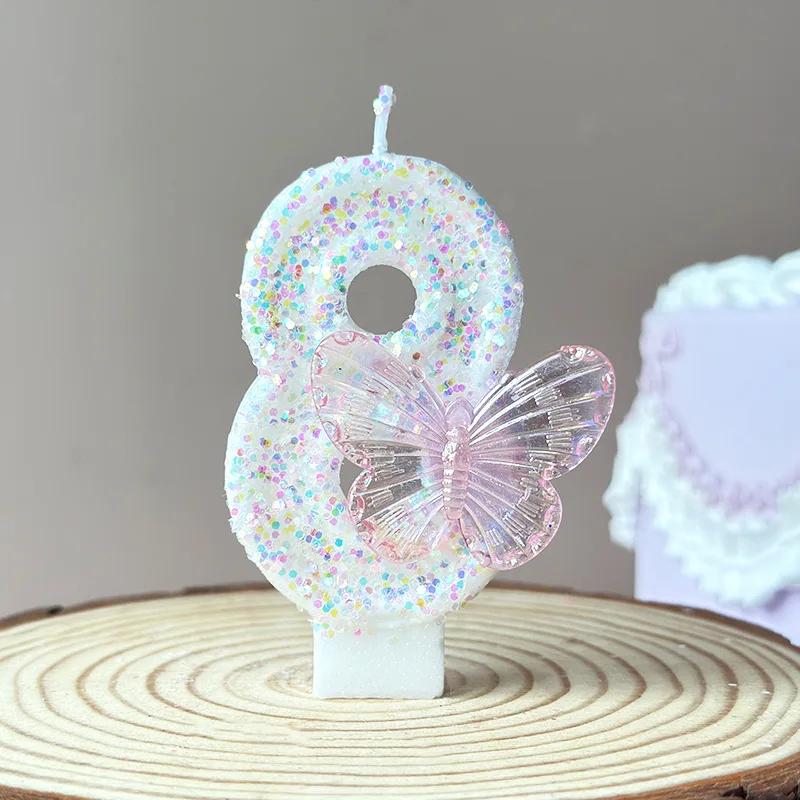 Butterfly Digital Candle Number 0-9 Colours Pink Candle Birthday Candle Cake  Creative Birthday Wedding Party Decor