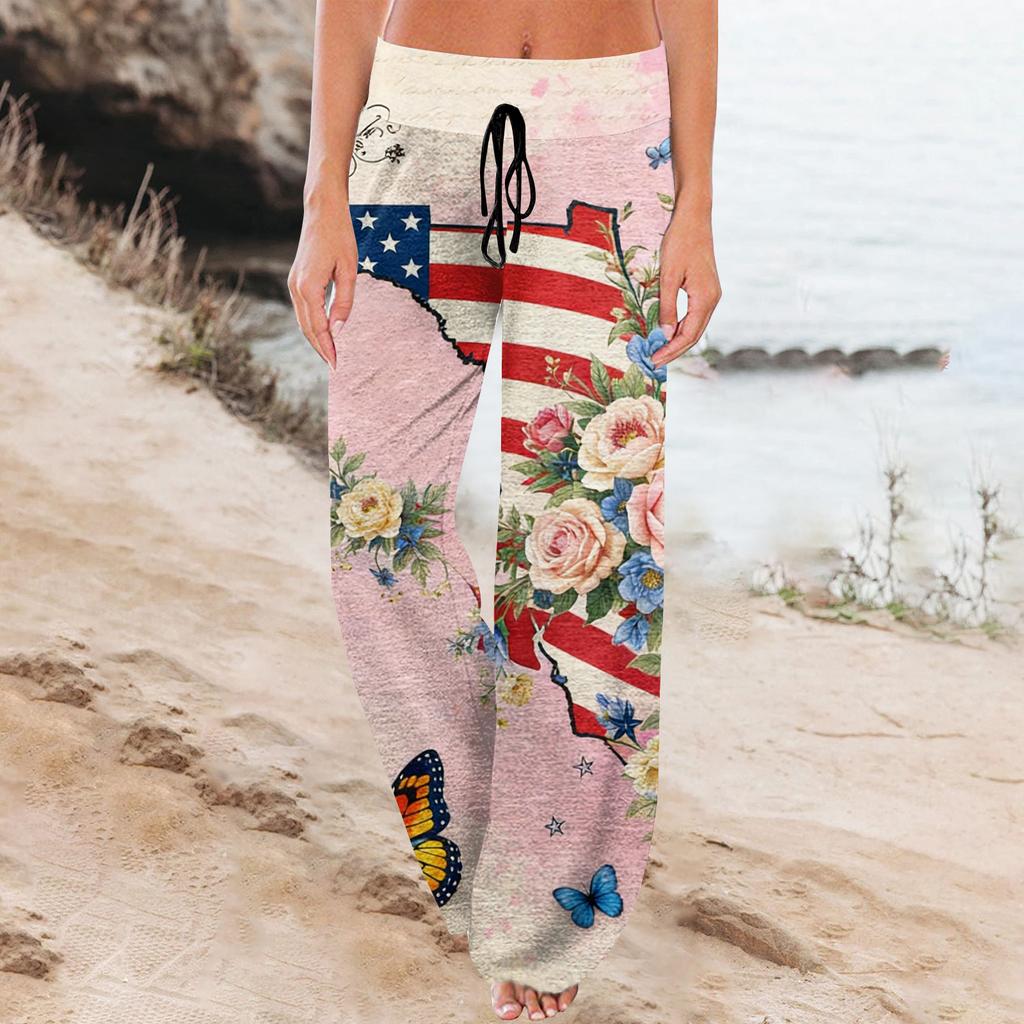 Women's Fashion Loose-Fit Drawstring Elastic Waist Casual Printed Pants