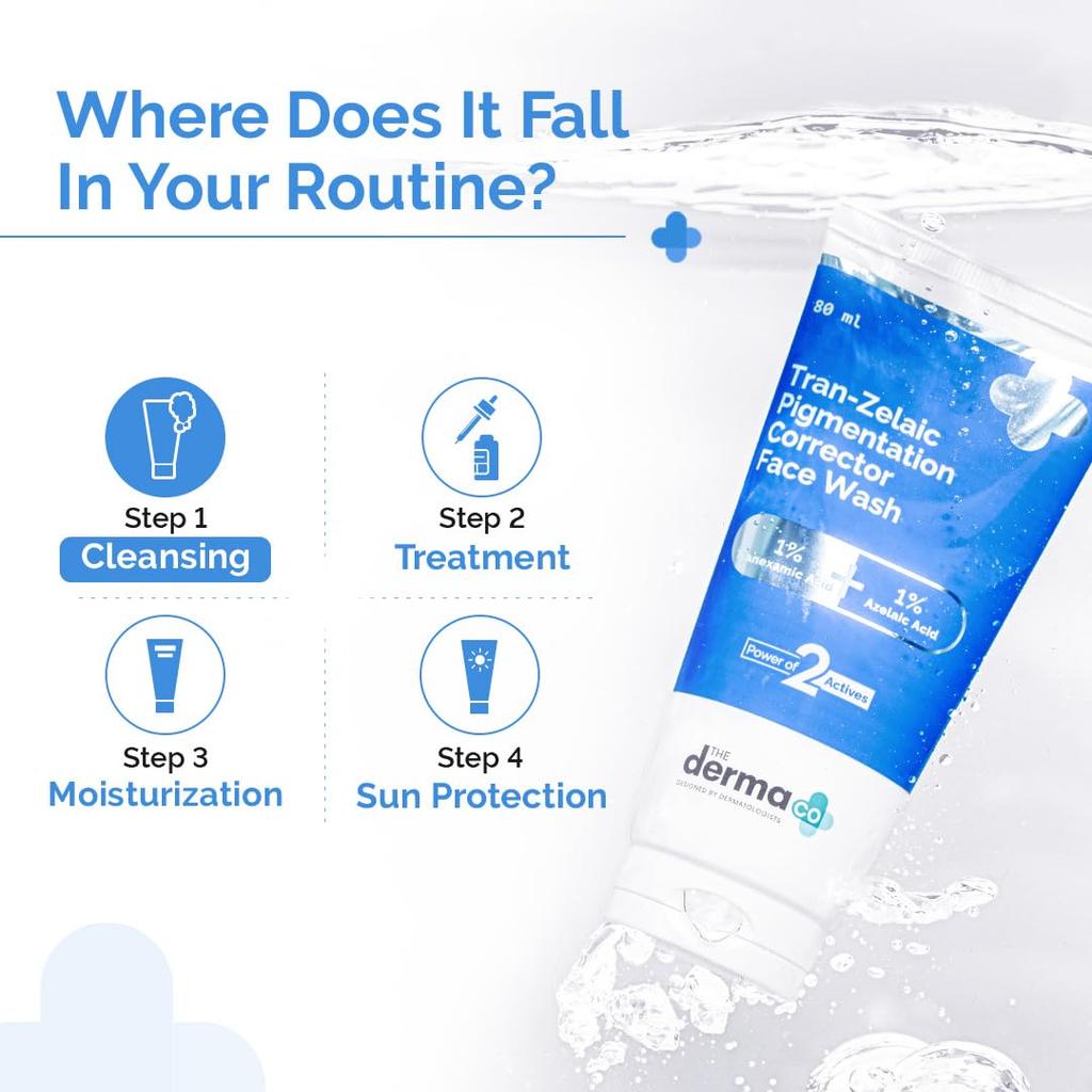 The Derma Co Tran-Zelaic Pigmentation Corrector Face Wash 80ml | Fades Dark Spots | Unclogs Pores | All Skin Types