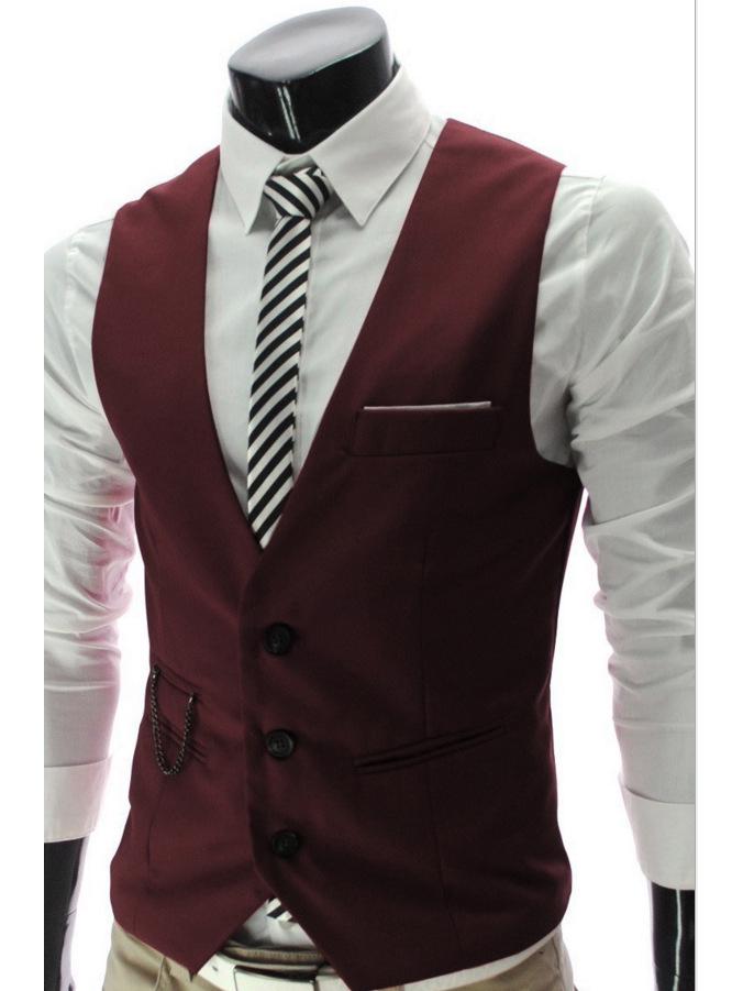 Koreansk Stil Slim Fit Herrväst med Tre Knappar - Trendig Brittisk Affärsmode i Fyra Färger