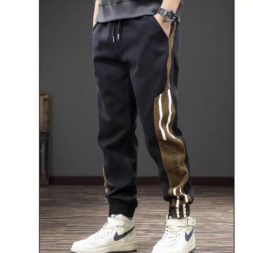 Frühling und Herbst Gezeitenmarke Farbabstimmung Overalls Herren Slim-Fit gebundene Füße schwarze Freizeithose Hose Herrenhose
