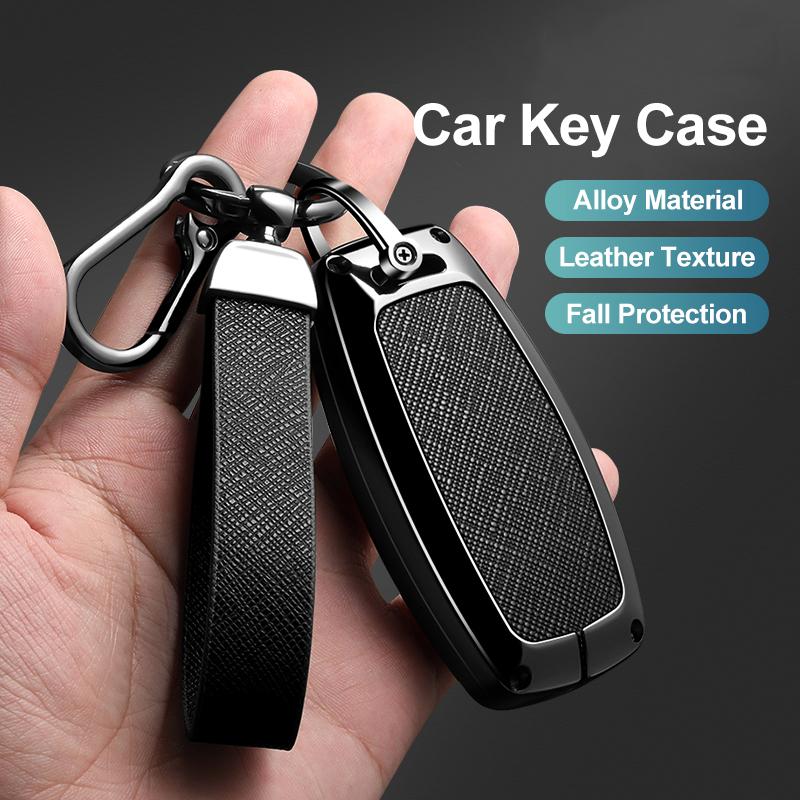Zinc Alloy Leather Car Key Fob Case For Hyundai I30 Ix35 Kona Encino Solaris Azera Grandeur Ig Accent Santa Fe Palisade Keychain