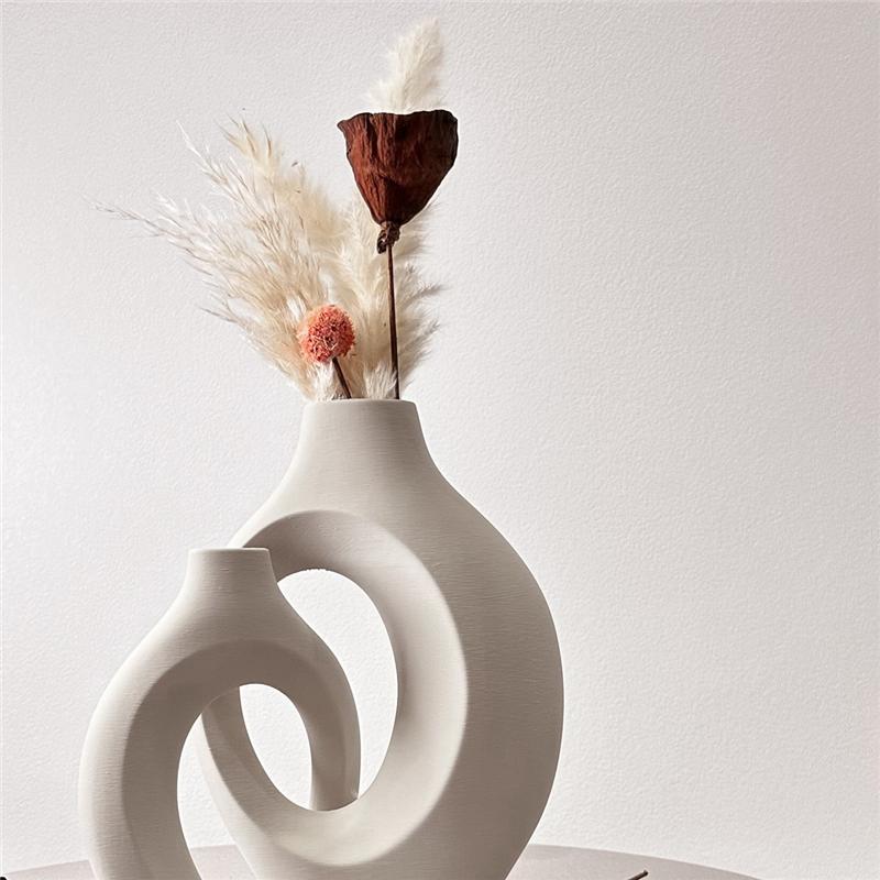 Hug Nordic Style Flower Arrangement 2-Piece White Vase Simple Flower Ornament Set High-End Design