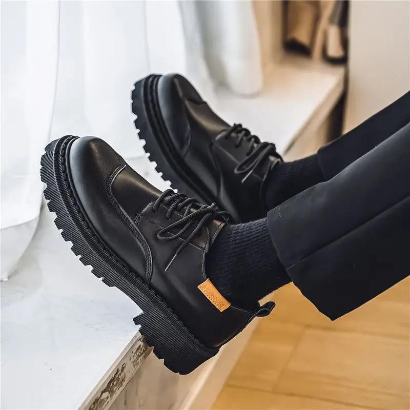Fashion Dress Shoes New In Leather Men Business Platform Thick Sole Man Casual Shoe Formal Pu Social Classic Original Common Size 45