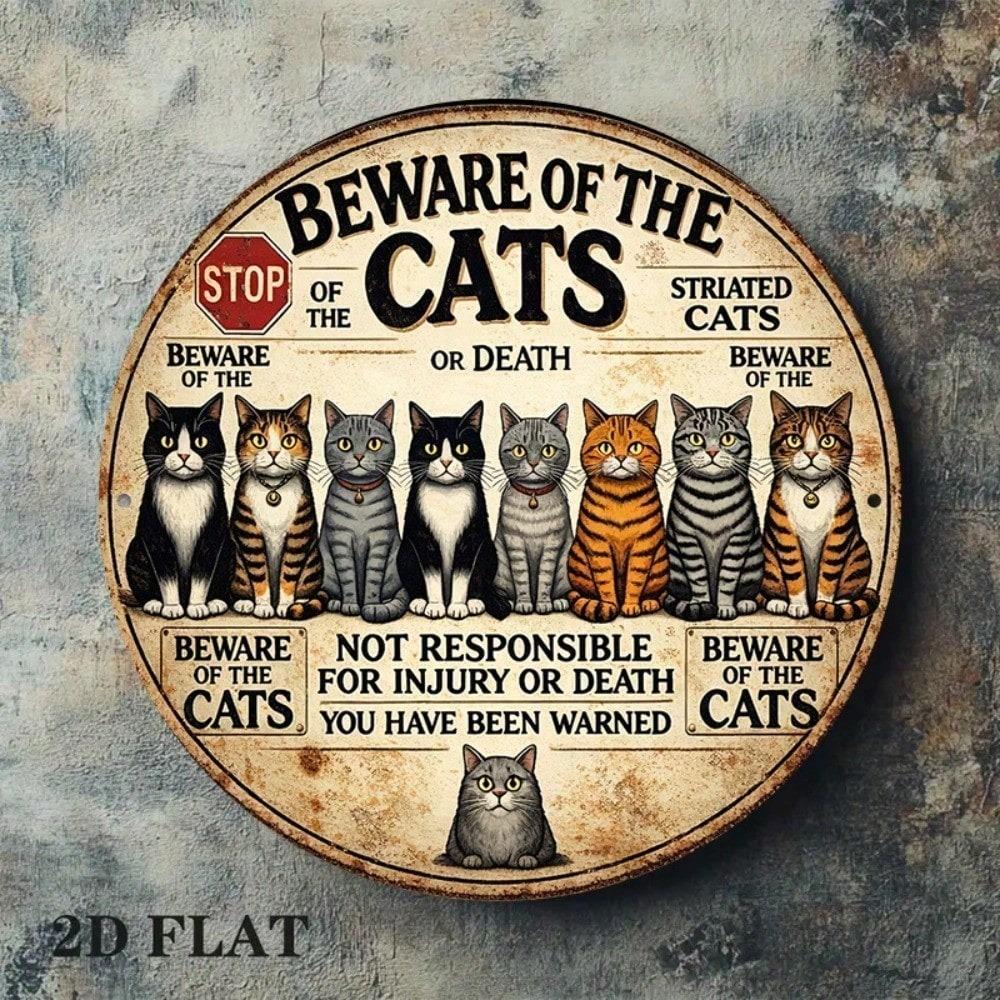 1 Stück Retro Warnschild 'Vorsicht Katze' 20x20cm Vintage Metallschild Katzenliebhaber Geschenk für Zuhause Café Bar Dekoration