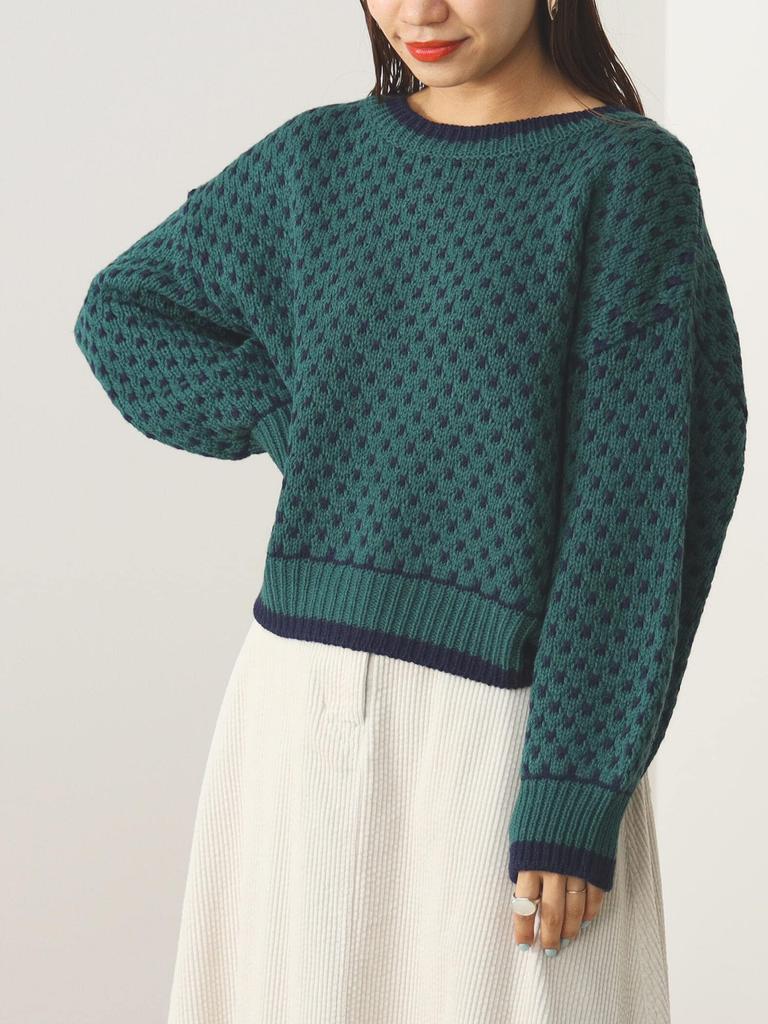 Knit Dot Jacquard Knit GRÜN GRATIS [Beams Heart] L/S Damen