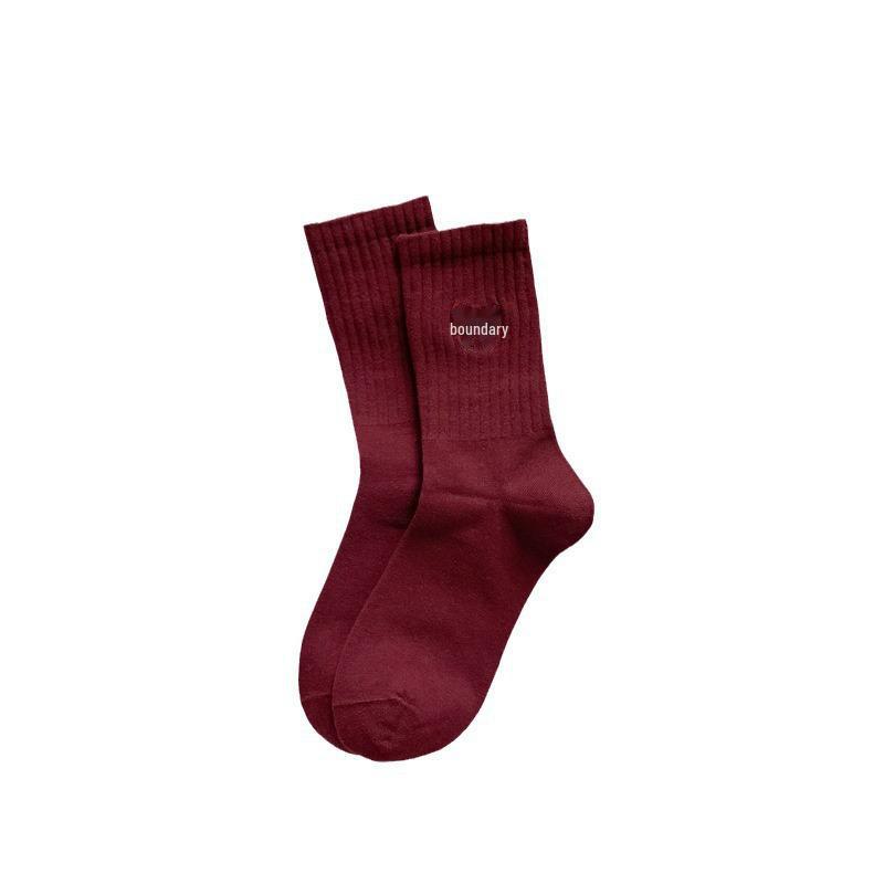 "Chaussettes Angora Rouge Vin Automne/Hiver 2024 avec Broderie Nœud - Maille Moyenne à Longue"