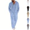 Conjunto casual de linho masculino de duas peças: camisa de botões com capuz e calças de corte reto – perfeitas para férias na praia na primavera/verão