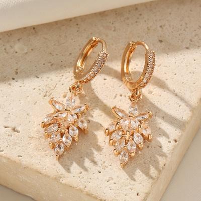 Fashion Flowers Dangle Earrings for Women Cubic Zirconia Earring Jewelry Party Accessories