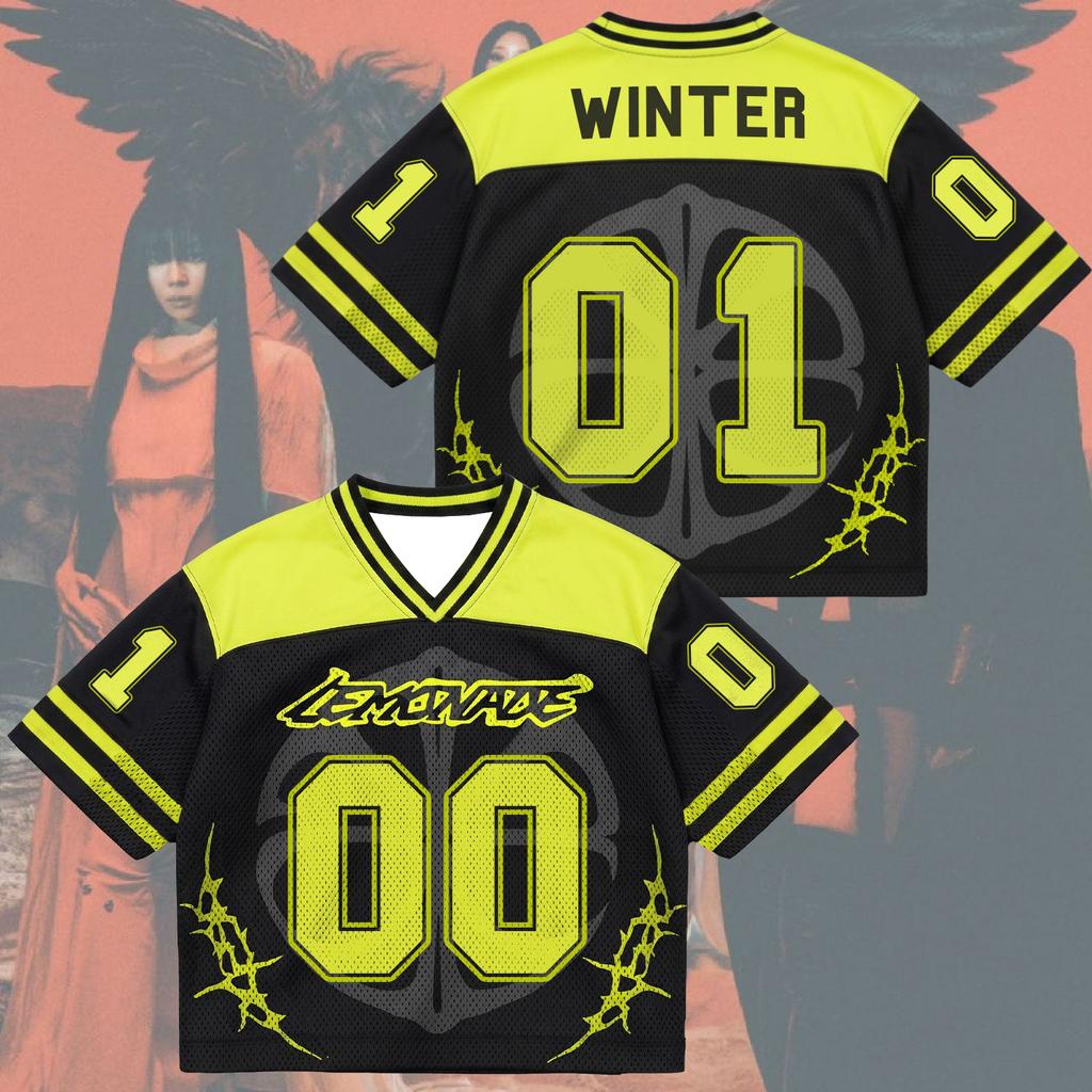 2026 Damen Aespa NINGNING "Lemonade" Amerikanischer Stil Cropped Trikot Atmungsaktiv Lässig Streetwear Kurzarm Kpop Fans T-Shirt