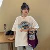 Women's O Neck Short Sleeve Tee Loose Fit Vintage Graphic Letter Print T Shirt Casual Commuter Basic Top